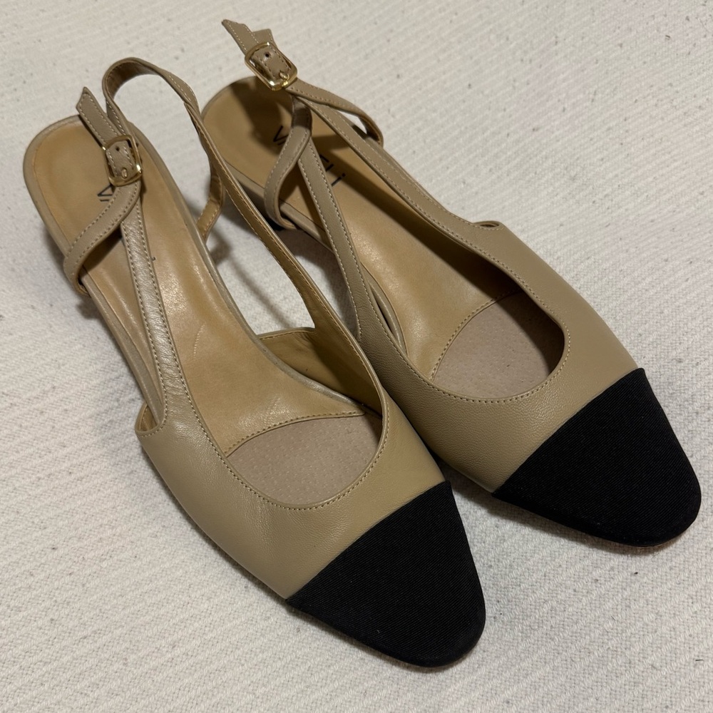 Two Toned Beige and Black Women's Slingback Shoes